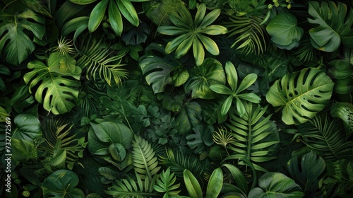 Dense jungle flora in various shades of green, creating a natural textured pattern. © AdriFerrer