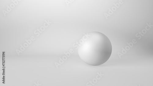 Minimalist design of a sphere in an empty white room. 3D rendering illustration with free space for text.