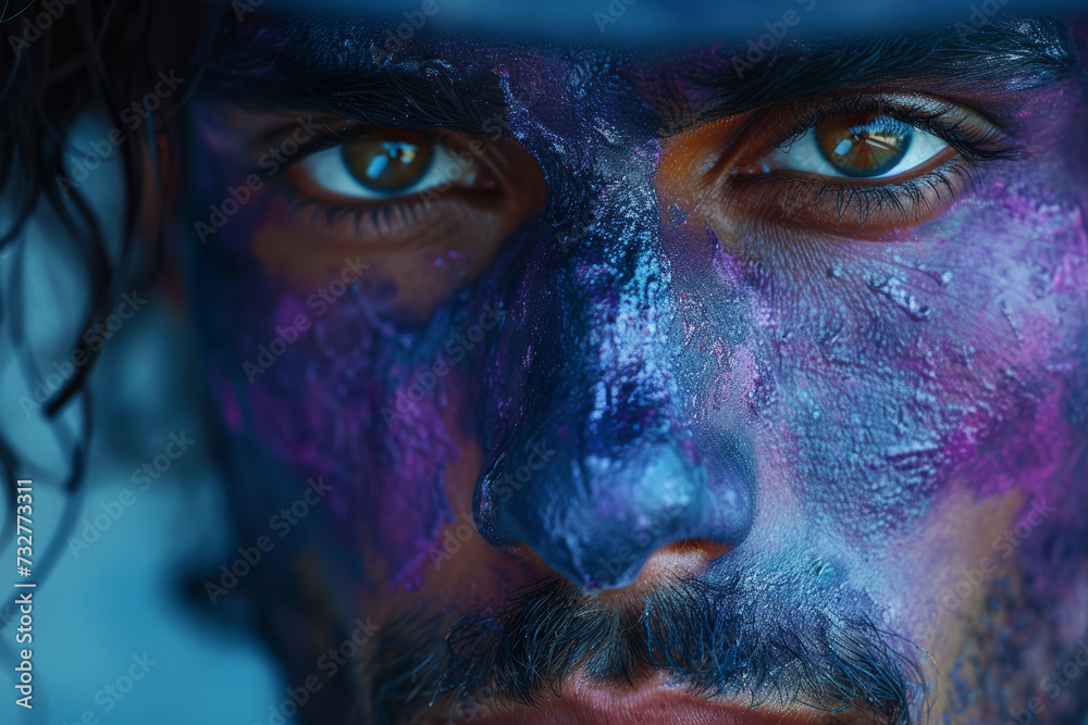 An enigmatic artist with a mysterious purple background, adding an air of intrigue to the portrait. Concept of artistic mystique. Generative Ai. An enigmatic artist with a mysterious purple background, adding an air of intrigue to the portrait. Concept of artistic mystique. Generative Ai.