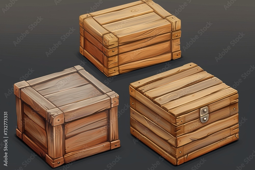 Three Wooden Boxes Sitting Next to Each Other