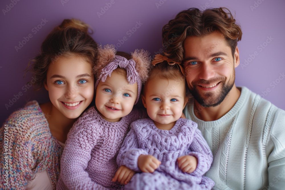 A proud parent against a soft lavender background, conveying the joys and responsibilities of parenthood. Concept of parental love. Generative Ai.