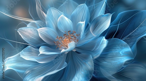Graceful blue flower with transparent petals on a hazy background.