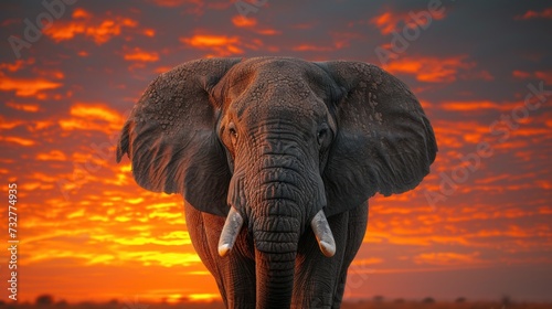 An Elephant Stands Majestically on the Landscape as Sunset Approaches, Bathing the Scene in Warm Light. © Landscape Planet