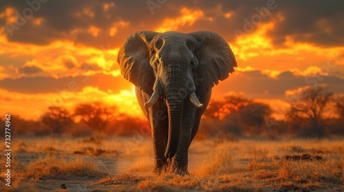 A Lone Elephant Against the Backdrop of a Fading Sunset, Silhouetted by the Evening's Last Rays. © Landscape Planet