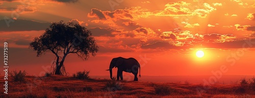 Sunset Sovereign: The African Elephant's Silhouette Against the Dying Light, A Regal End to the Day. © Landscape Planet