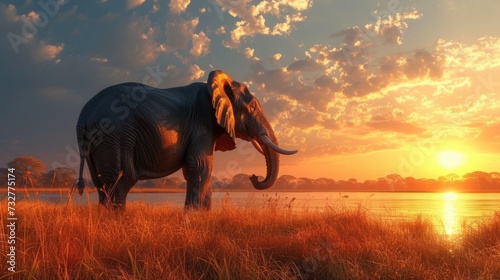 The African Elephant, Standing Tall as the Sun Sets, Embodying the Spirit of the Wilderness.