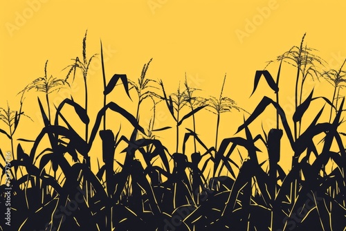 Corn Field With Yellow Sky in the Background