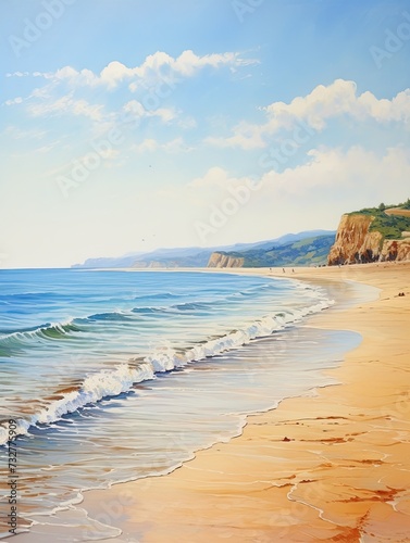Sun-drenched Mediterranean Beach Seascape Art Print - Serene Beach Scene with Sand Shore