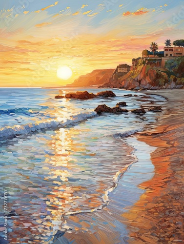 Sun-Drenched Mediterranean Shore  Seascape Art Print - Beach Scene with a Stunning Sunset