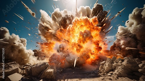 Explosive burst sends sand flying. Dynamic background intensifies the spectacle.