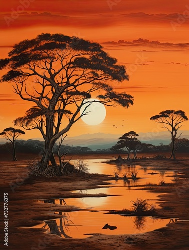 Sunset Safari Canvas: Vintage African Landscape Painting