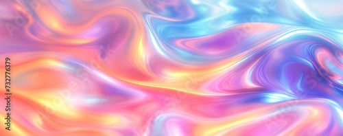 Abstract colorful holographic foil background with fluid shapes and smooth waves. Сoncept for design and print for wallpaper, banner, or poster