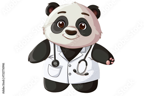friendly cute big panda doctor illustration, stickers style for kids design, playful cartoon character