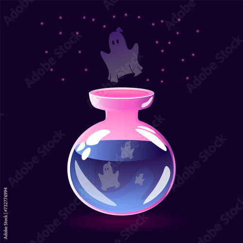 Bottle with ghosts. Decor for Halloween, for postcards, posters, etc