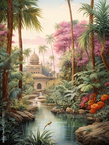 Tranquil Oasis  Serenity Landscape in Vintage Art