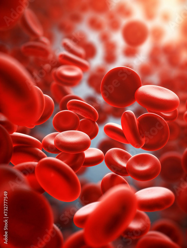 Close up of red blood cells. Erythrocytes. Bloodstream.