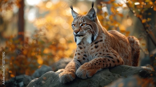 Powerful Lynx Perched Near Stone in Nature.