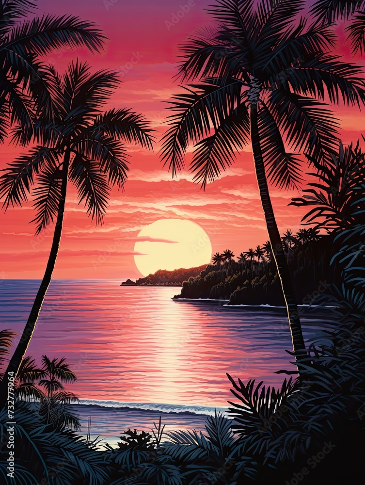 Tropical Palm Beach Art: Silhouetted Dawn Nature