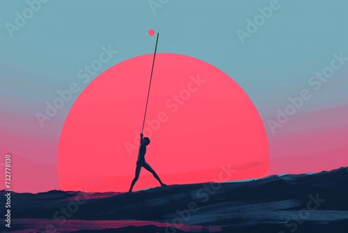 Person Holding Pole on Top of Hill