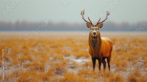 Dark Orange and Gold Red Deer in a White Landscape