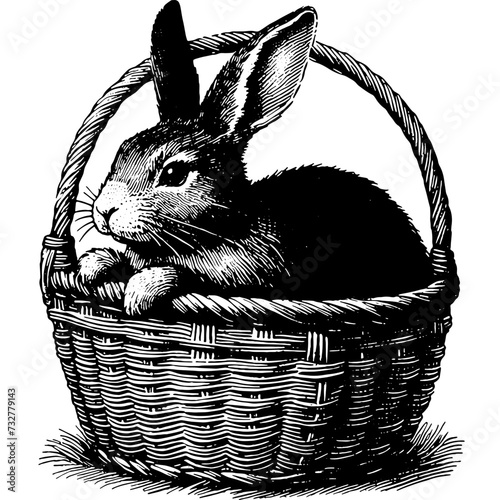 Easter Rabbit In The Wicker Basket 