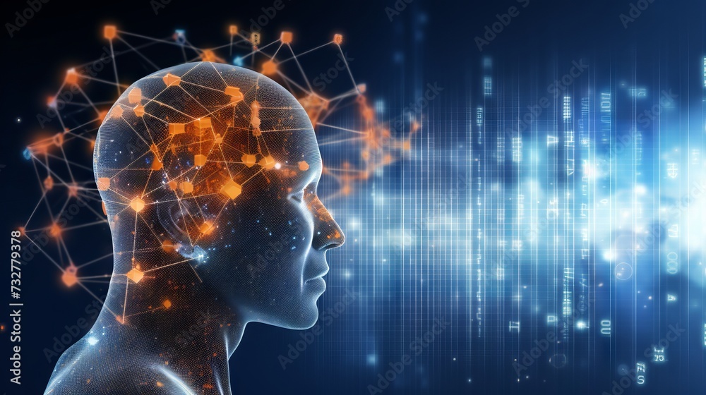 Digital human head with network connections. Concept of artificial intelligence, neural network, and technology. Copy space Digital human head with network connections. Concept of artificial intelligence, neural network, and technology. Copy space