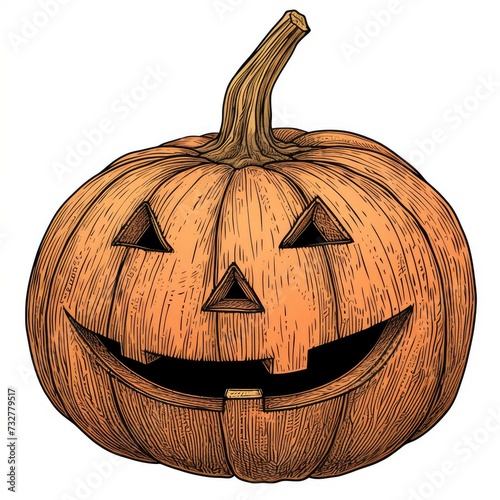 Pumpkin, woodcut, old vintage style, hand drawn simple graphics, isolated on white background
