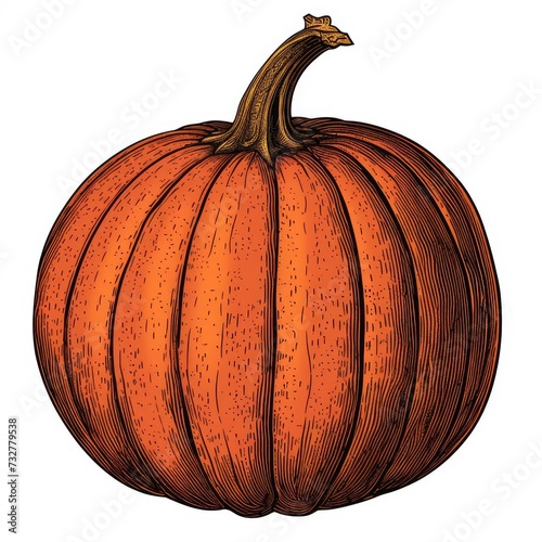 Pumpkin, woodcut, old vintage style, hand drawn simple graphics, isolated on white background