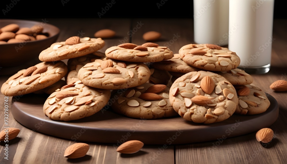 Almond cookies on wooden table