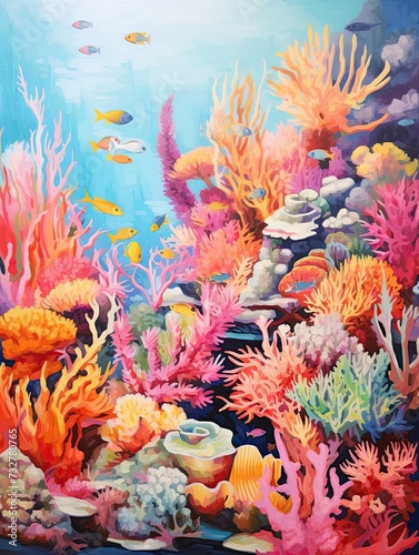 Vibrant Coral Nature Art: Vintage Seascape Reef Explorations © Michael