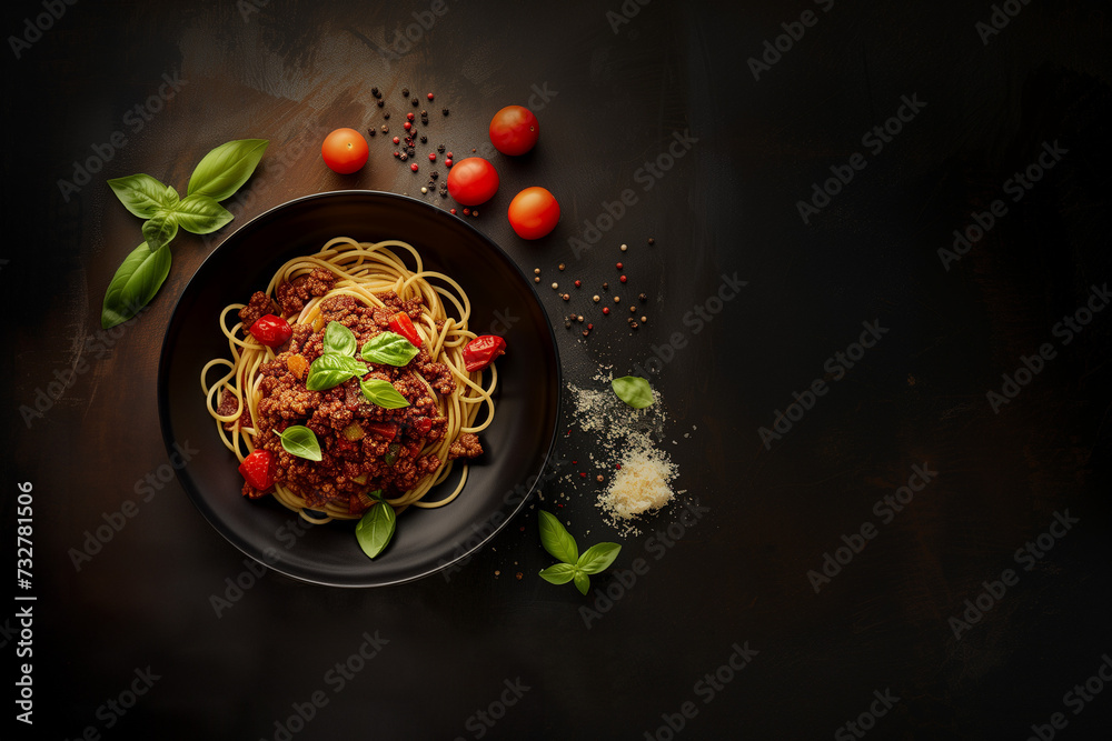 Spaghetti Bolognese von oben - obrazy, fototapety, plakaty 