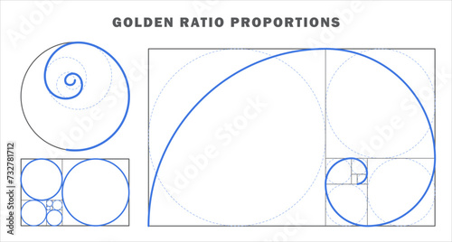 Golden ratio design template collection. Different geometry harmony and balance in law of golden ratio. Golden spiral, golden section. PNG