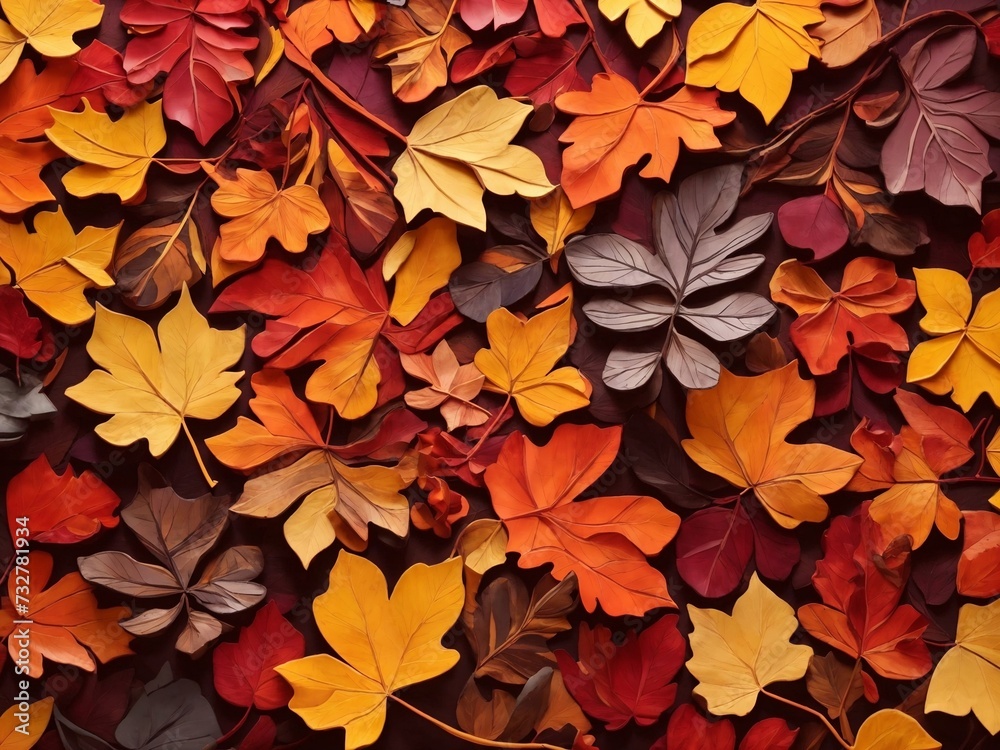 Autumn Mosaic: A Vibrant Tapestry of Stacked Leaves in 3D Brilliance - AI Generated Autumn Mosaic: A Vibrant Tapestry of Stacked Leaves in 3D Brilliance - AI Generated