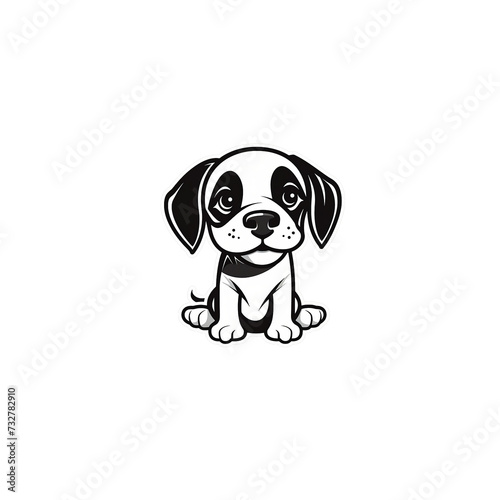 cartoon cute dog black and white with transparent background