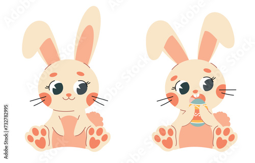 Cute easter bunny with eggs. Spring collection of animals. For poster, card, scrapbooking , stickers. Easter rabbit. Happy Easter bunny, vector illustration.