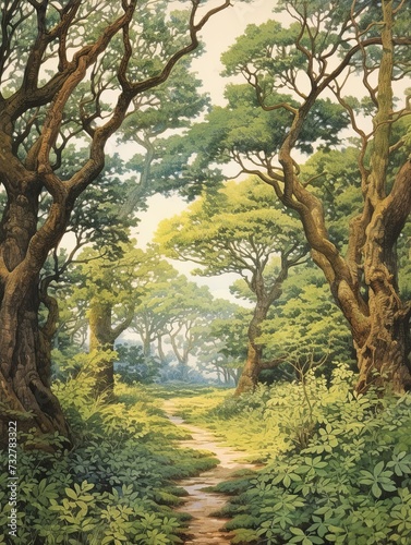 Vintage Sacred Groves  Tree Line Artwork - Nature Print