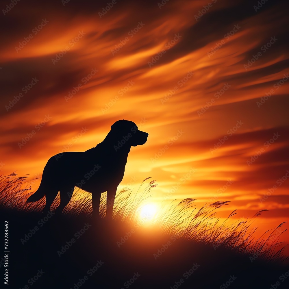 Silhouette of Dog Against Dramatic Sunset Silhouette of Dog Against Dramatic Sunset