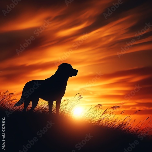 Silhouette of Dog Against Dramatic Sunset
