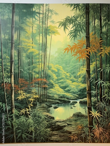 Vintage Bamboo Landscape: Serene Forests and Scenic Prints