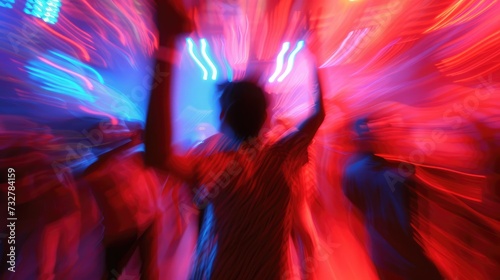 Effects blur Concert, disco dj party. People with hands up having fun