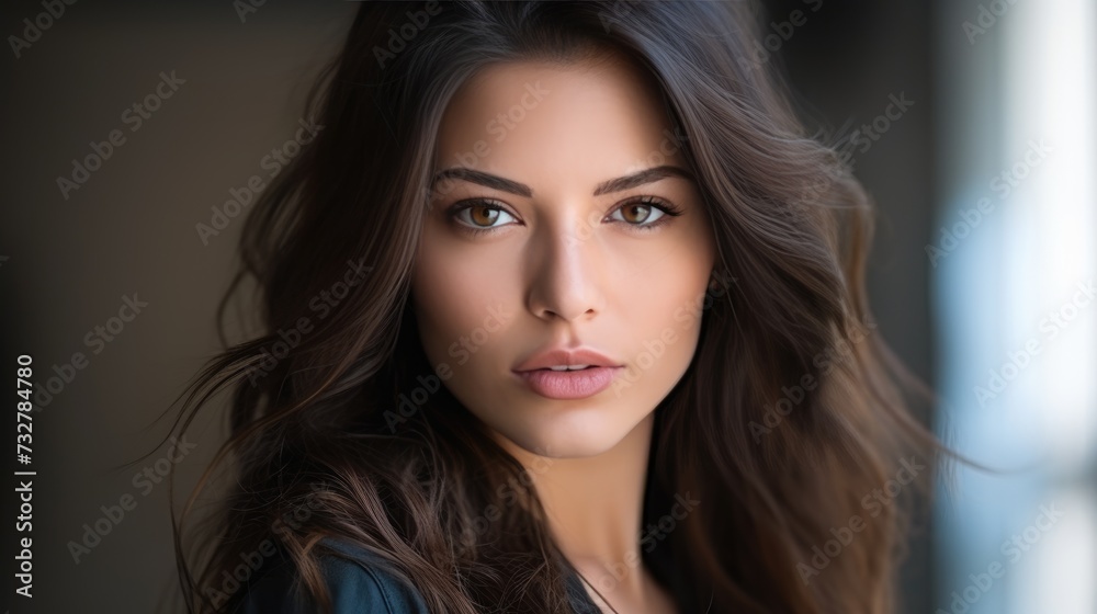 Confident Woman Leader in Casual Attire with Intense Gaze. Confident Woman Leader in Casual Attire with Intense Gaze.