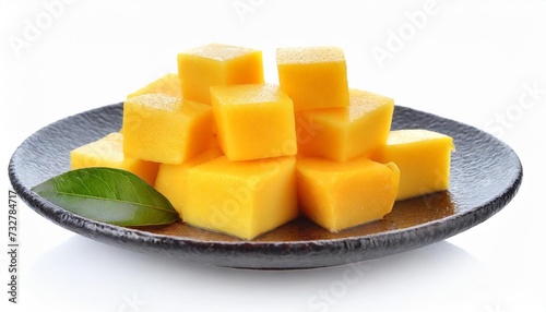 fresh mango cubes isolated on white background