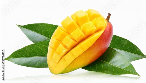 ripe mango with green leaf isolated png file
