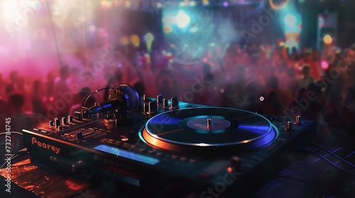 Music Background DJ Night Club Deejay Record Player Retro Blurred Crowd Dancing