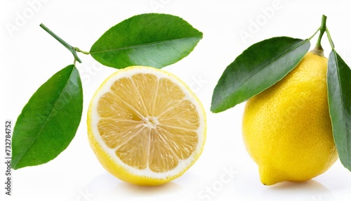 lemon with leaf isolated on white background collection