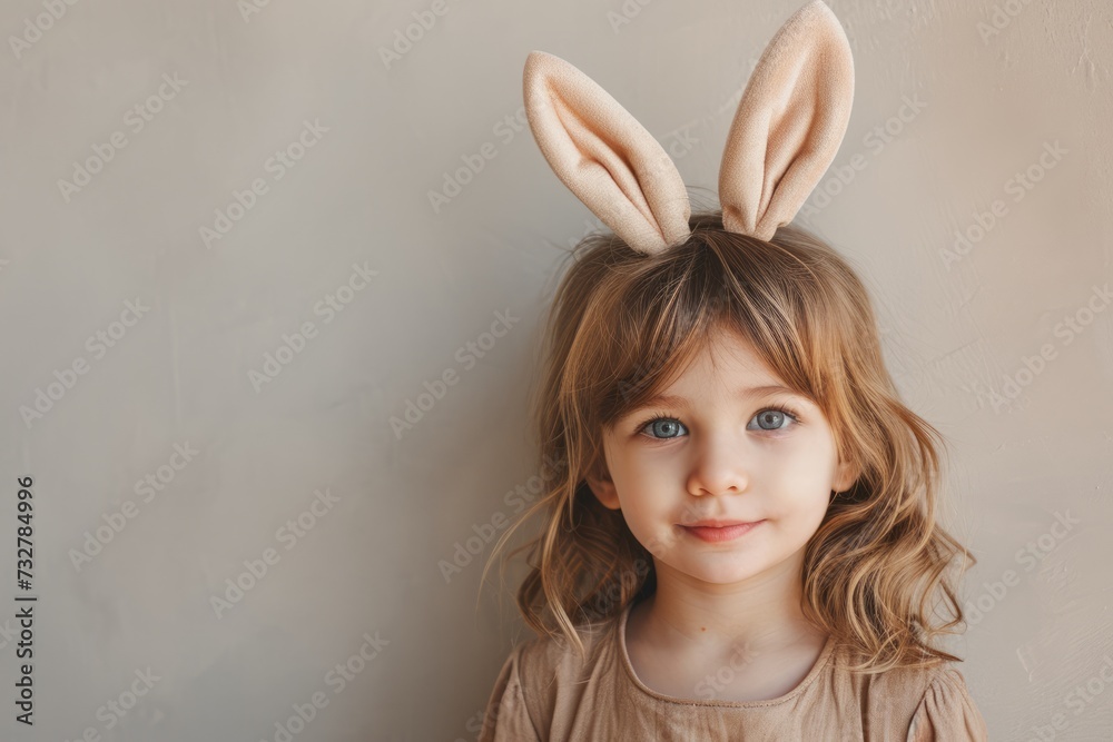 A bright-eyed child with a warm smile wears bunny ears, their wavy hair framing a face of youthful exuberance, set against a clean, light background. A bright-eyed child with a warm smile wears bunny ears, their wavy hair framing a face of youthful exuberance, set against a clean, light background.