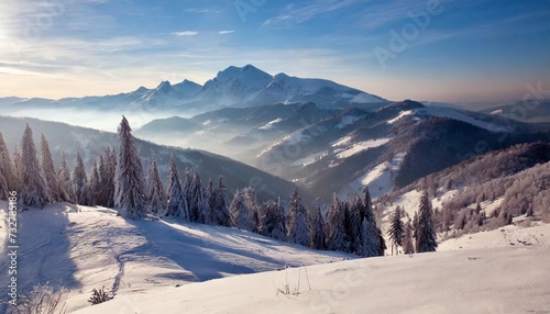 beautiful winter snowy mountains landscape