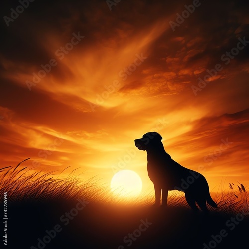 Dog Silhouette Against Sunset