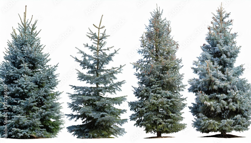 set of 4 picea pungens colorado blue spruce evergreen pinaceae needled tree isolated png on a transparent background perfectly cutout