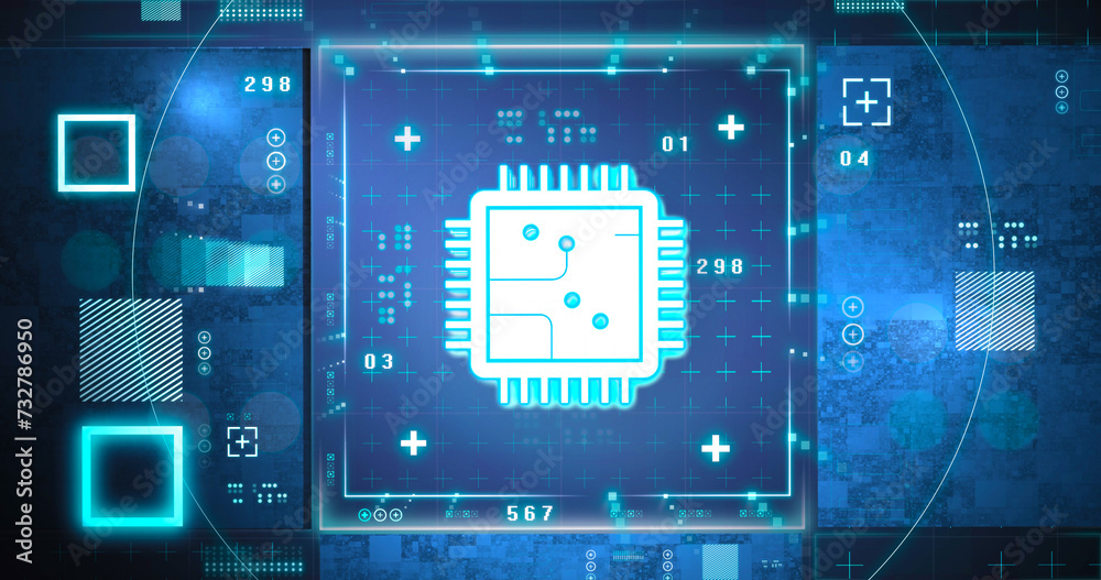 GPU icon, processor, complex 3d rendering, tecnology background GPU icon, processor, complex 3d rendering, tecnology background